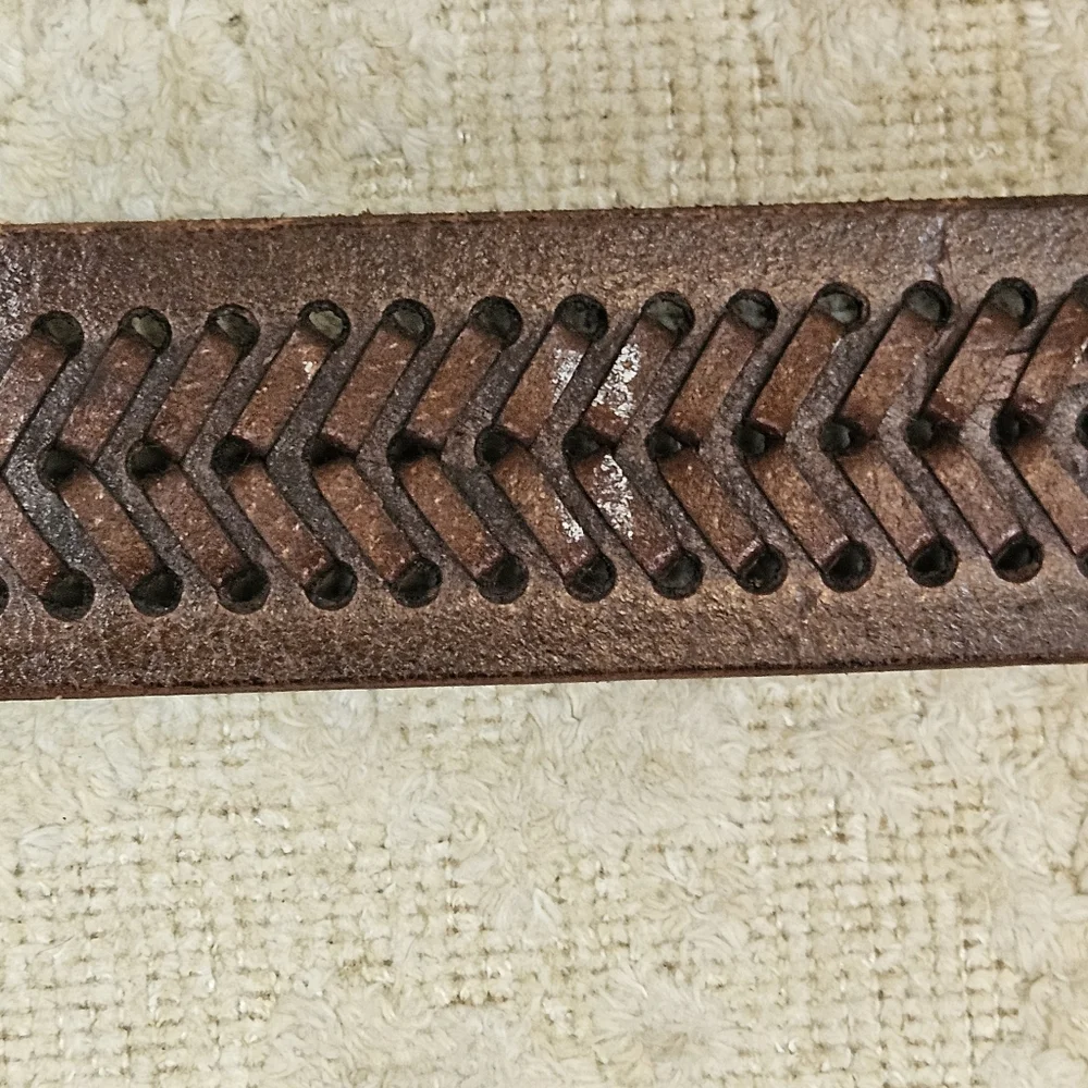 Leather Belt Mens Sz 40 Brown Tooled Eagle Design Braided Western Southwestern